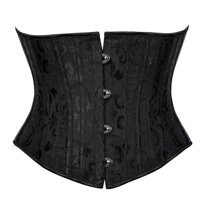 Corset sous-poitrine noir à motif jacquard et fermeture busk métallique