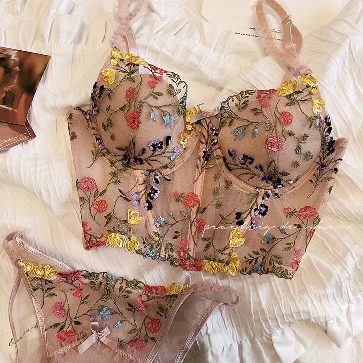 Ensemble de lingerie corset à fleurs