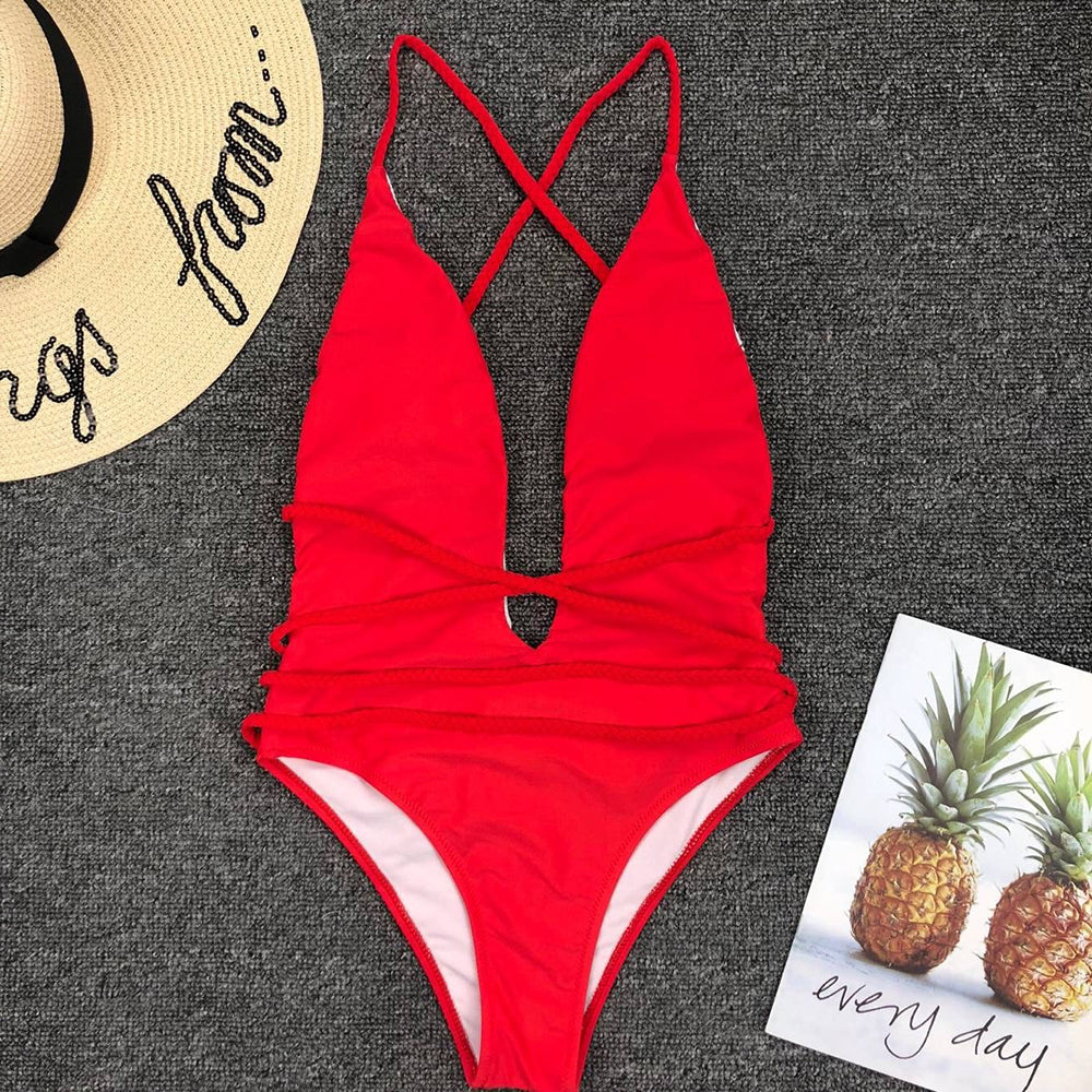 Maillot de bain à cordons décoratifs