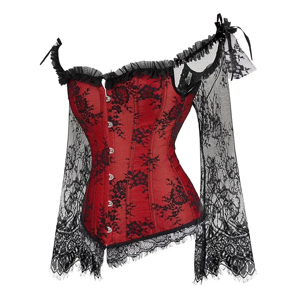 Corset sculptant à manches longues en dentelle et décolleté espagnol