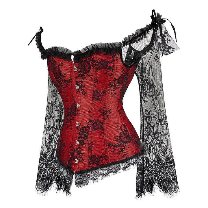 Corset sculptant à manches longues en dentelle et décolleté espagnol