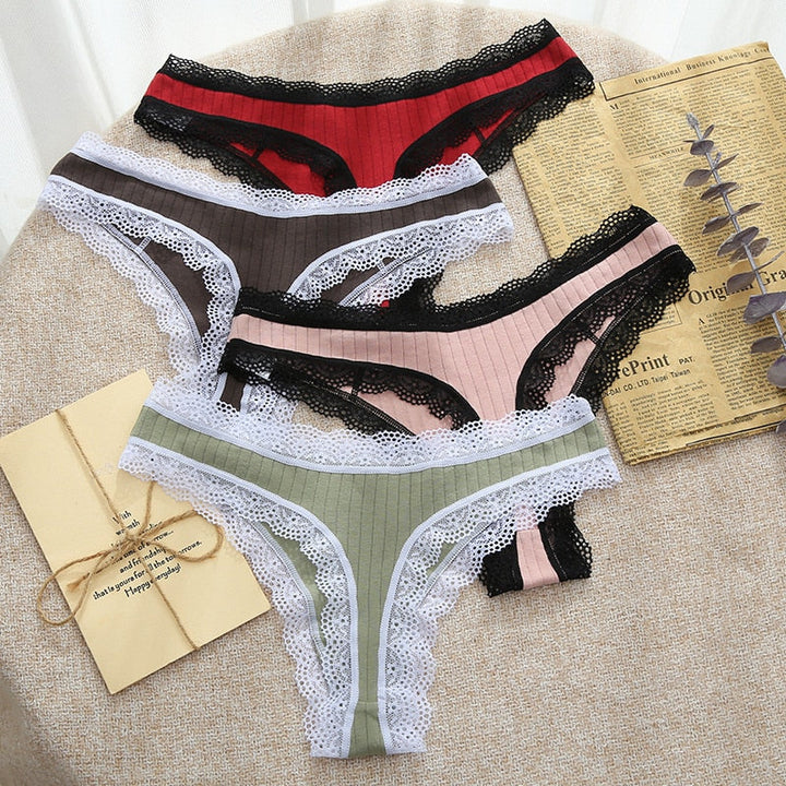Strings en coton avec dentelle, lot de 3