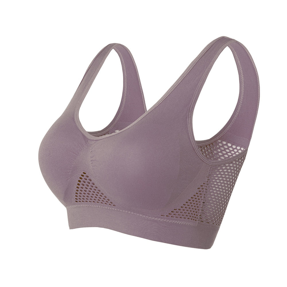 Soutien-gorge de sport sans coutures à résille respirante et larges bretelles