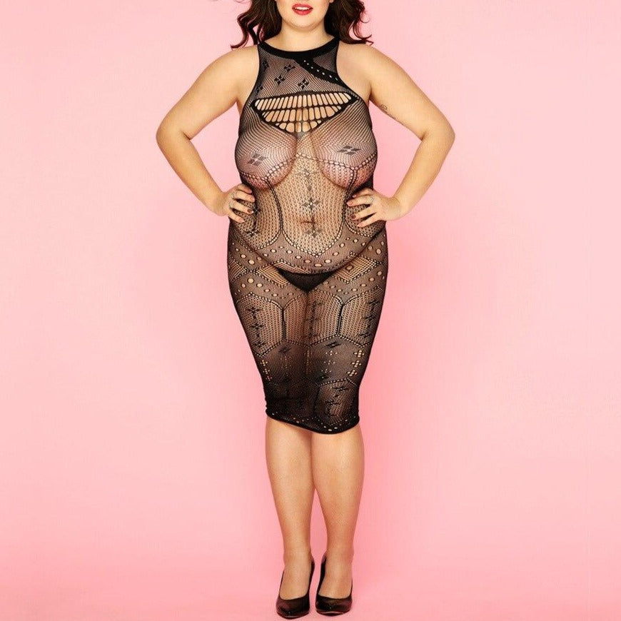 Combinaison résille en dentelle grande taille