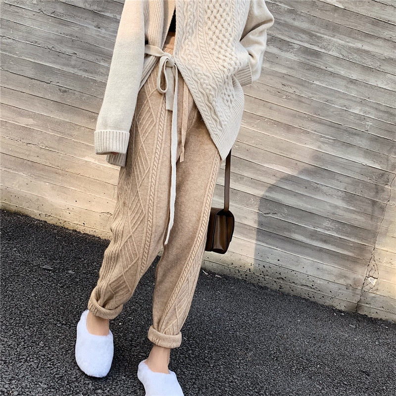 Pantalon ample en maille à motif