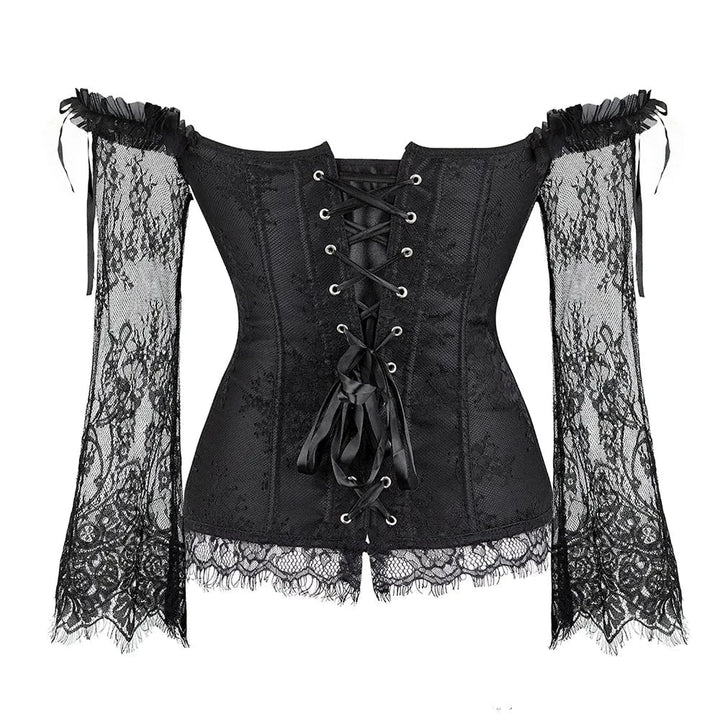 Corset sculptant à manches longues en dentelle et décolleté espagnol