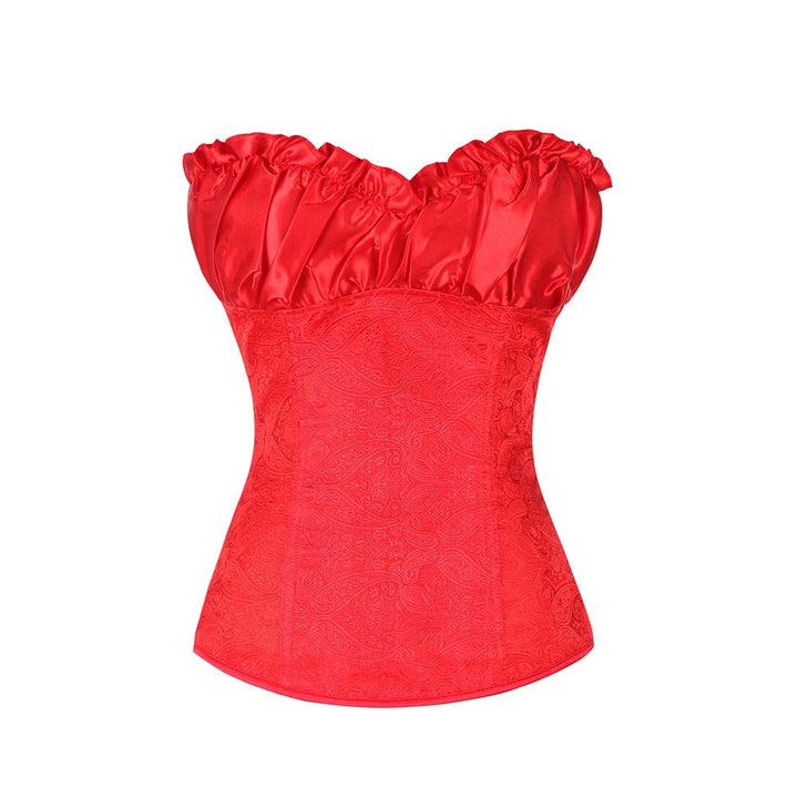 Corset en satin sans bretelles à motif paisley gaufré et décolleté froncé