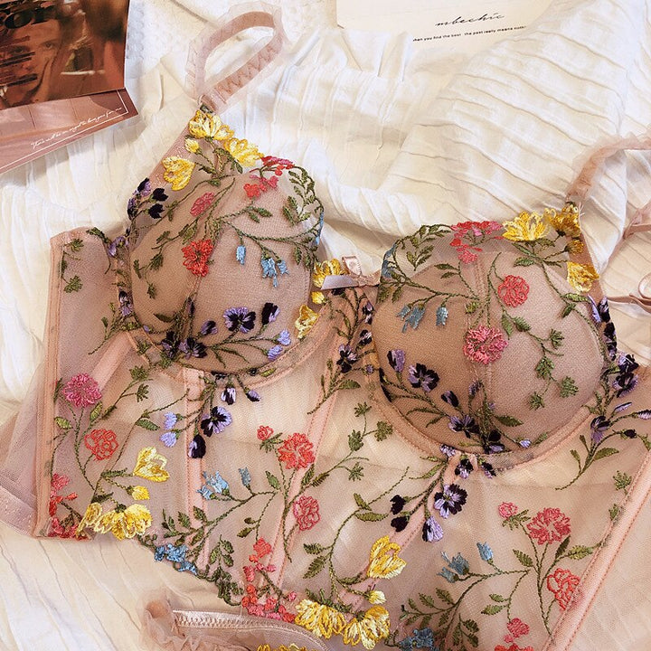 Ensemble de lingerie corset à fleurs