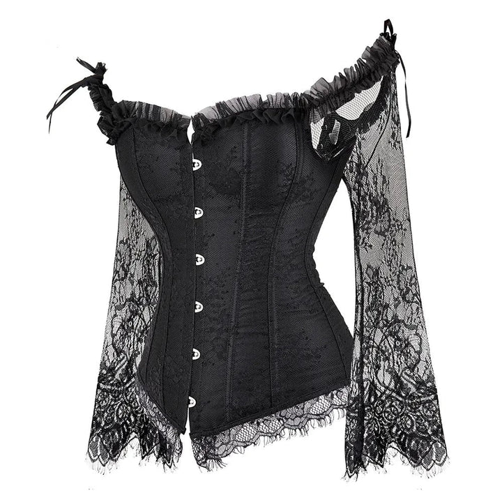 Corset sculptant à manches longues en dentelle et décolleté espagnol