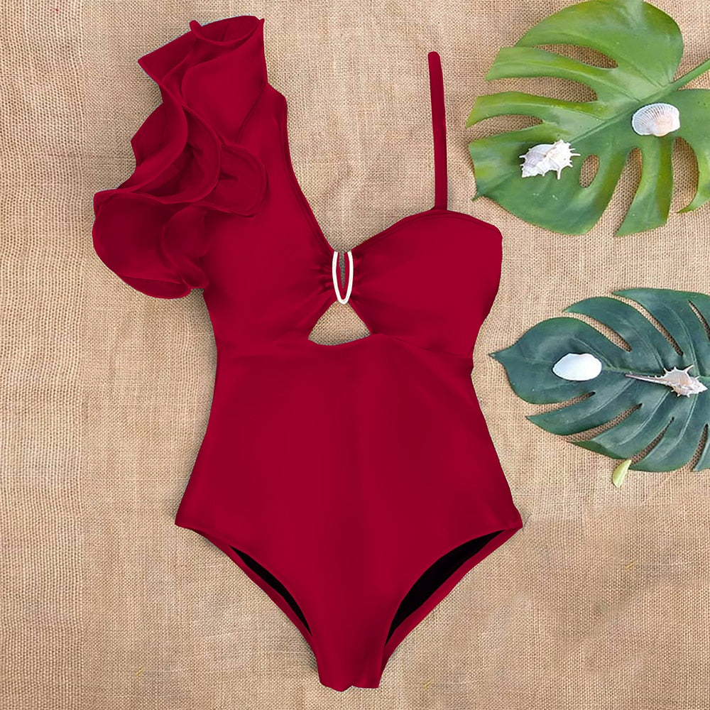 Maillot de bain une pièce à épaule décorative