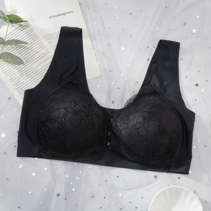 Soutien-gorge à fermeture devant avec insert en dentelle