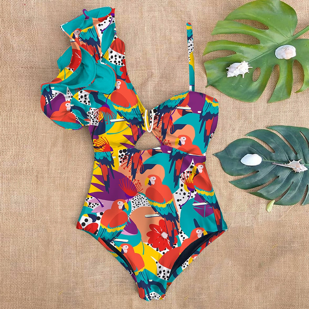 Maillot de bain une pièce à épaule décorative