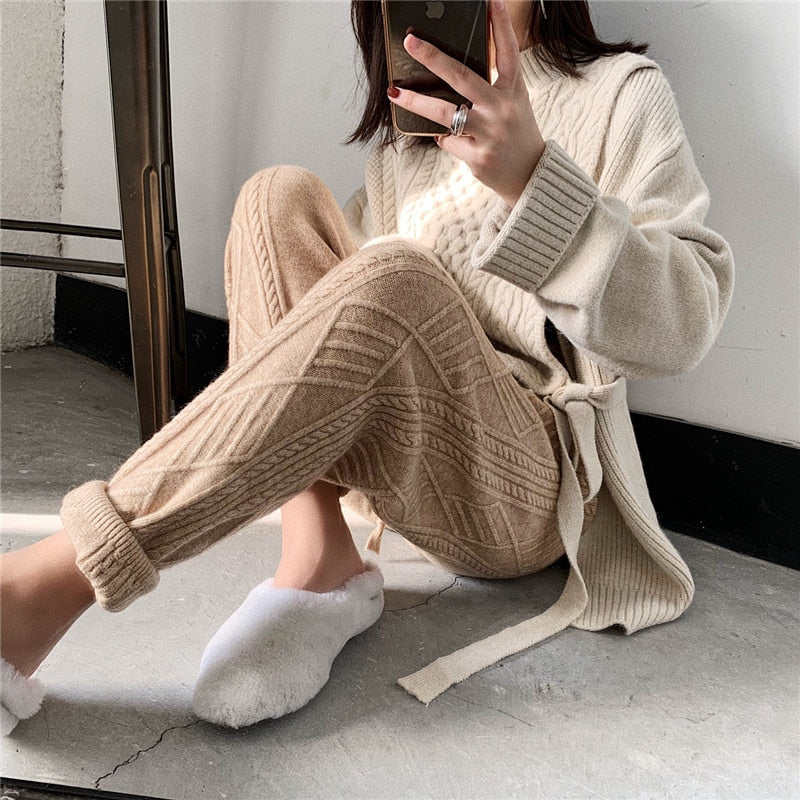 Pantalon ample en maille à motif