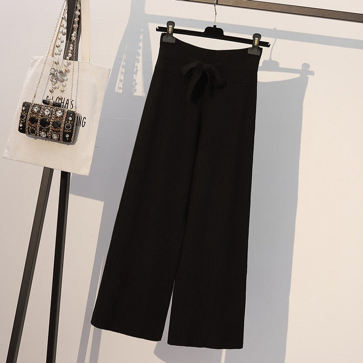 Pantalon ample en maille à rayures
