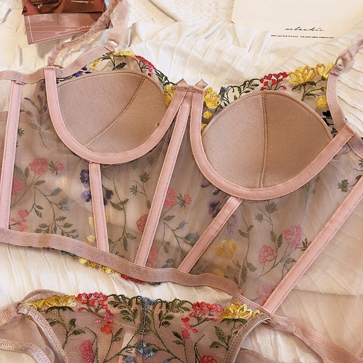 Ensemble de lingerie corset à fleurs