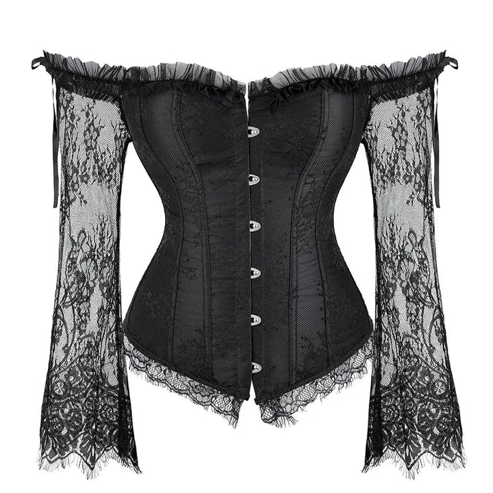 Corset sculptant à manches longues en dentelle et décolleté espagnol