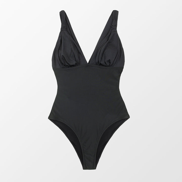 Maillot de bain une pièce à fronces raffinées et décolleté V profond