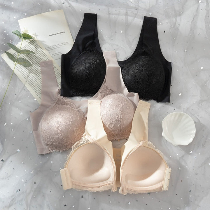 Soutien-gorge à fermeture devant avec insert en dentelle