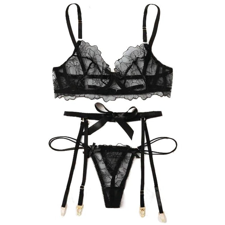 Ensemble de lingerie en dentelle avec porte-jarretelles