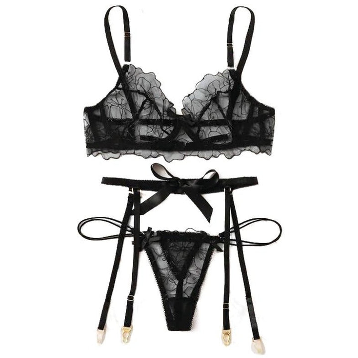 Ensemble de lingerie en dentelle avec porte-jarretelles