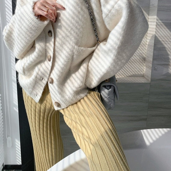 Pantalon ample en maille côtelée