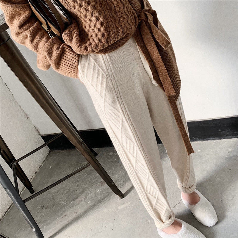 Pantalon ample en maille à motif