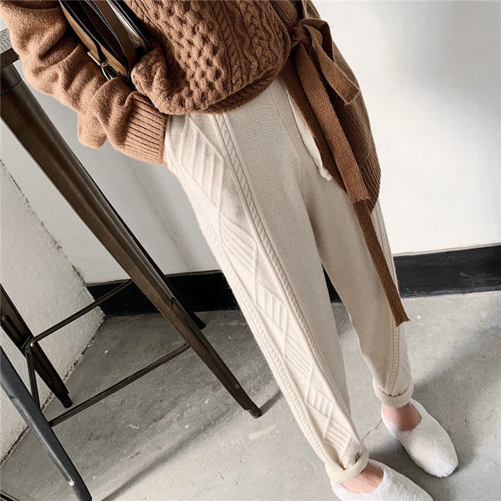 Pantalon ample en maille à motif