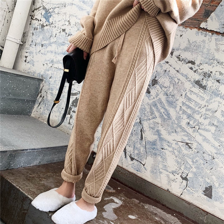 Pantalon ample en maille à motif