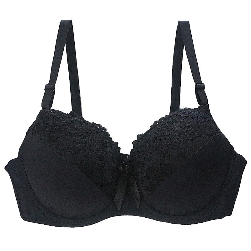 Soutien-gorge renforcé à dentelle brodée et nœud décoratif
