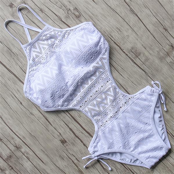 Maillot de bain une pièce monokini à motif ajouré et laçages