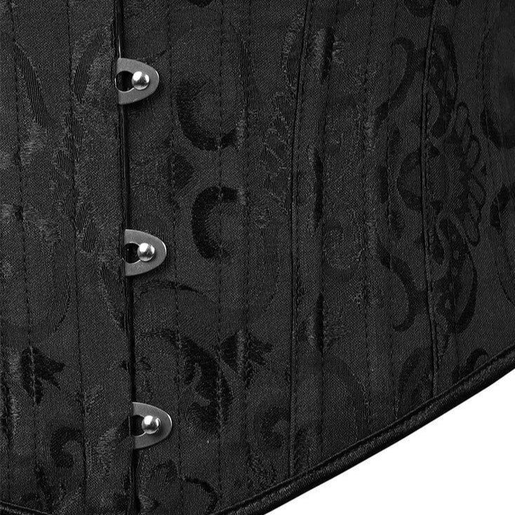 Corset sous-poitrine noir à motif jacquard et fermeture busk métallique