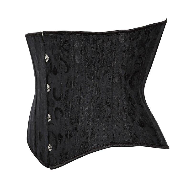 Corset sous-poitrine noir à motif jacquard et fermeture busk métallique