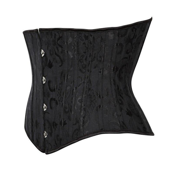 Corset sous-poitrine noir à motif jacquard et fermeture busk métallique