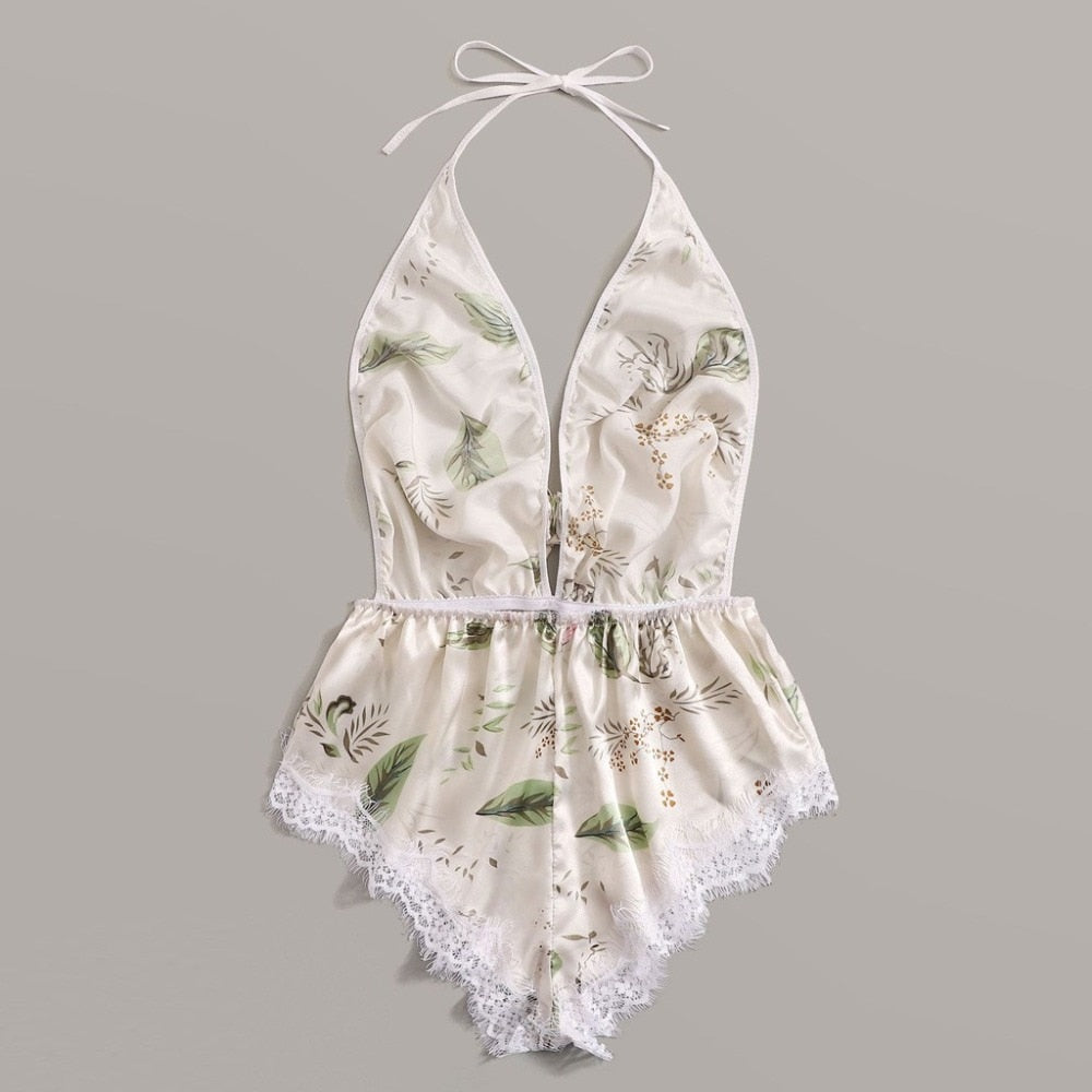 Combishort de nuit en satin dos nu à dentelle