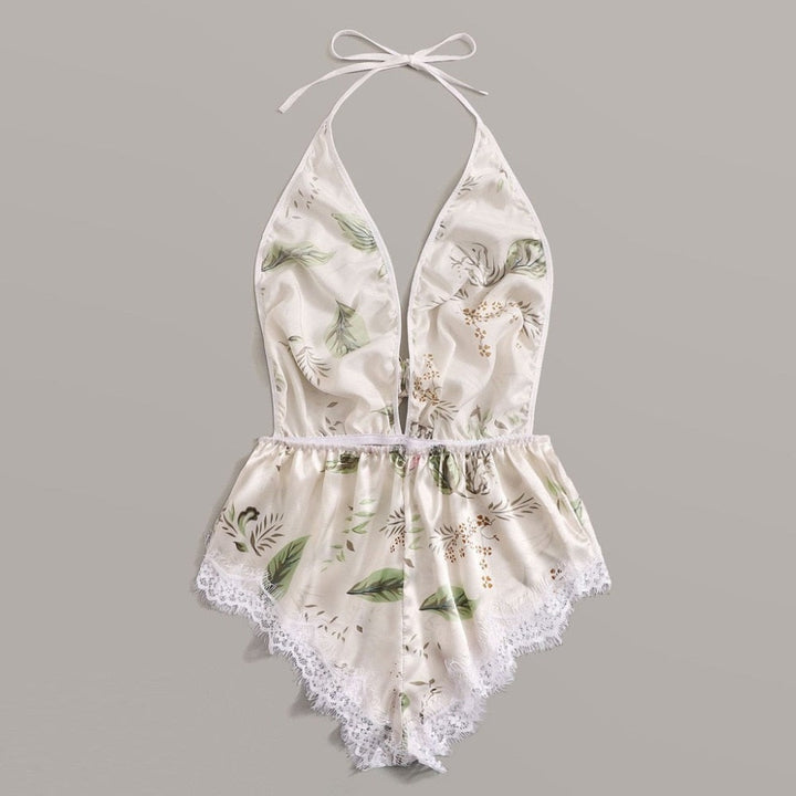 Combishort de nuit en satin dos nu à dentelle