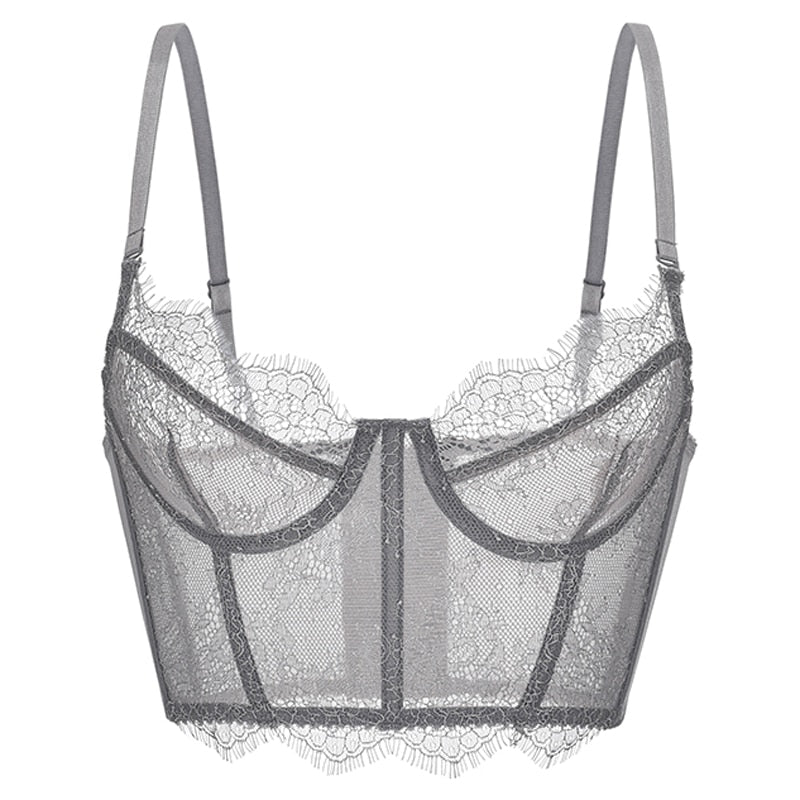 Soutien-gorge longline à dentelle florale et finitions à cils