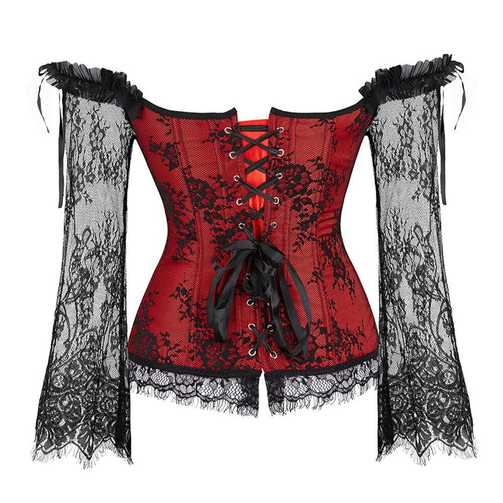 Corset sculptant à manches longues en dentelle et décolleté espagnol