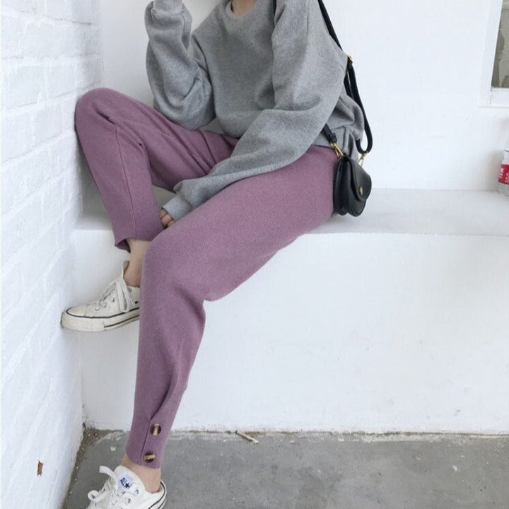Pantalon ample en maille à boutons