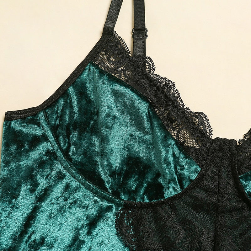 Body en velours et dentelle