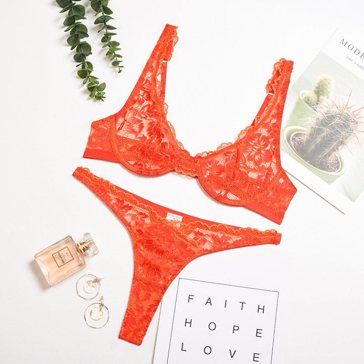 Ensemble de lingerie à fleurs en dentelle