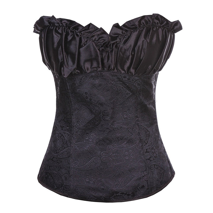 Corset en satin sans bretelles à motif paisley gaufré et décolleté froncé