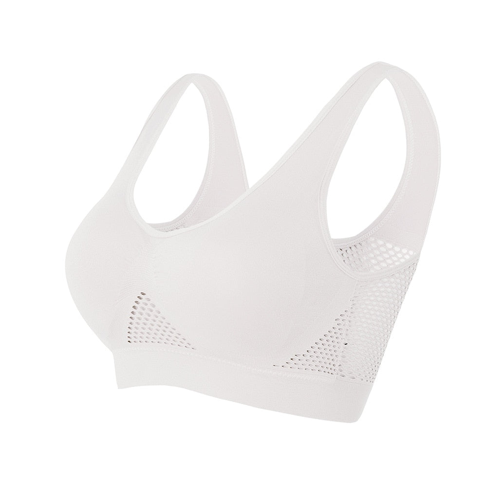 Soutien-gorge de sport sans coutures à résille respirante et larges bretelles