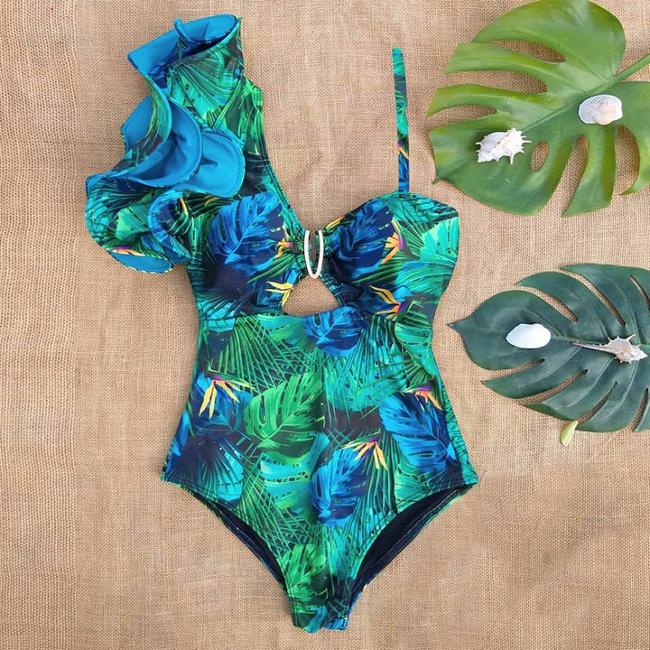 Maillot de bain une pièce à épaule décorative