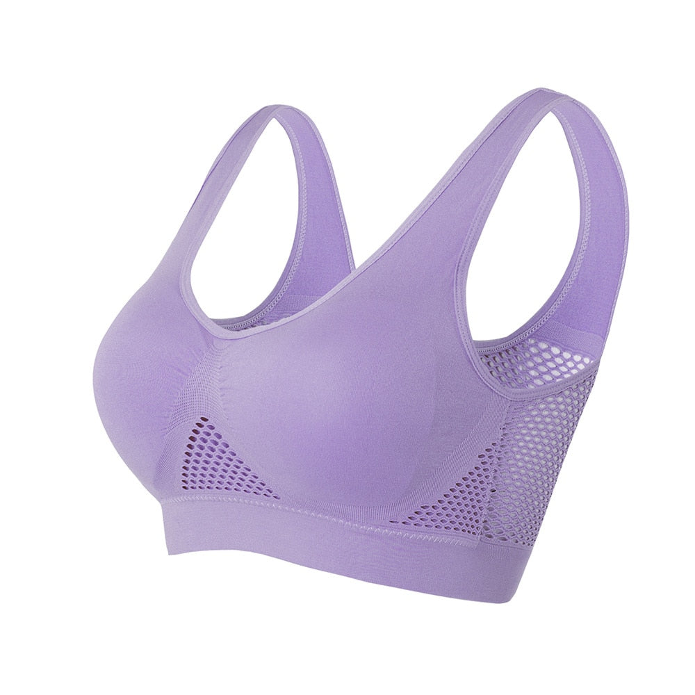 Soutien-gorge de sport sans coutures à résille respirante et larges bretelles
