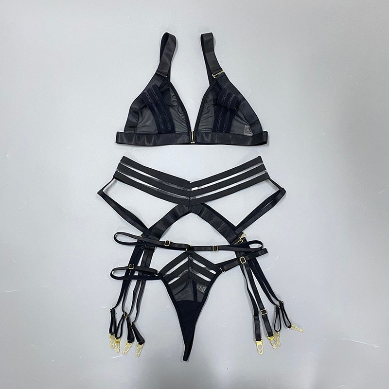 Ensemble de lingerie 3 pièces à rayures