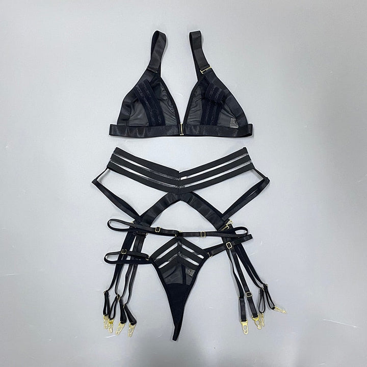 Ensemble de lingerie 3 pièces à rayures
