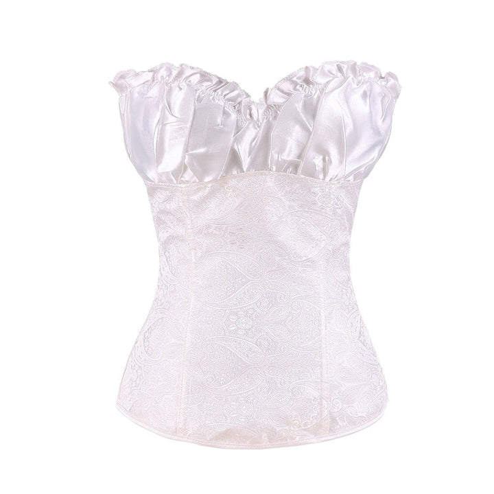 Corset en satin sans bretelles à motif paisley gaufré et décolleté froncé