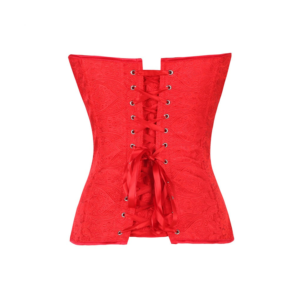 Corset en satin sans bretelles à motif paisley gaufré et décolleté froncé
