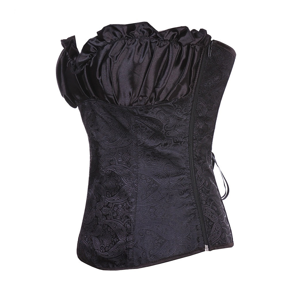 Corset en satin sans bretelles à motif paisley gaufré et décolleté froncé