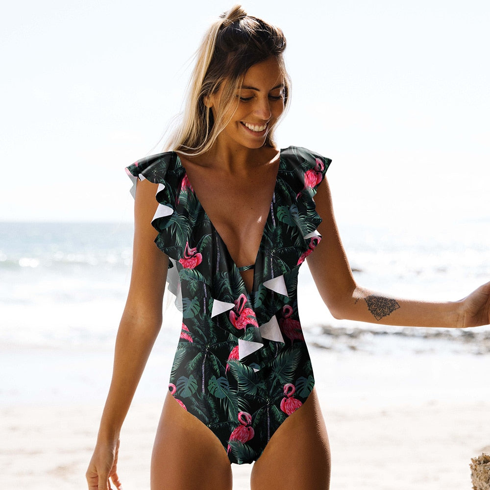 Maillot de bain une pièce à volant décoratif